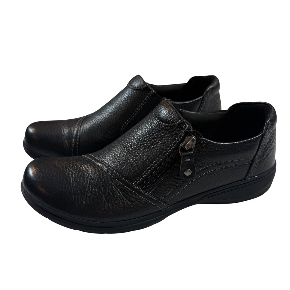 Clarks Carleigh Ray Womens Black Leather Zip Slip On Loafers 9.5M Comfort